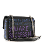 Grained Calfskin Graffiti BB Chain Wallet Black Bleu Violet