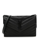 Grain De Poudre Matelasse Chevron Monogram Monochrome Envelope Chain Wallet Black