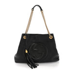 Pebbled Calfskin Medium Soho Chain Shoulder Bag Black