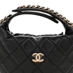Lambskin Quilted Chain Around Pouch Hobo Black