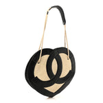 Patent Terry Cloth CC Heart Shoulder Bag Black