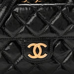 Shiny Crumpled Calfskin Quilted Small Wavy CC Hobo Black