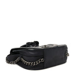 Shiny Goatskin Quilted Small Double Chained Messenger Flap Black