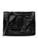 Crinkled Calfskin Monogram Medium Niki Chain Satchel Black