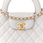Shiny Aged Calfskin Quilted Nano Kelly Shopper Light Grey