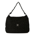 Suede Camellia Hobo Bag Black