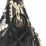Mesh Shiny Lambskin Chain Hobo Black