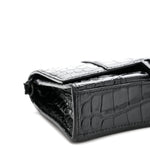 Shiny Calfskin Monochrome Crocodile Embossed Hourglass Chain Bag Black