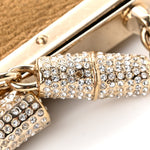 Metallic Grained Calfskin Crystal Frame Evening Bag Bronze