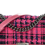 Patent Tweed Medium Boy Flap Fuchsia