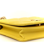Lambskin Quilted Enamel Logo Flap Card Holder On Chain Yellow