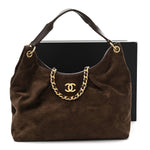 Suede Calfskin Lambskin Quilted Large Maxi Hobo Dark Brown
