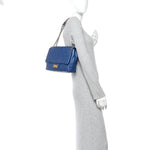 Calfskin Diamond Debossed Large Cosmos Flap Blue
