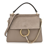 Suede Calfskin Small Faye Top Handle Bag Motty Grey