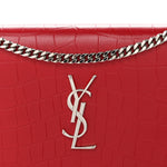 Calfskin Crocodile Embossed Monogram Chain Wallet New Red