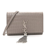 Calfskin Crocodile Embossed Kate Monogram Tassel Chain Wallet Fog