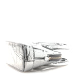 Metallic Calfskin Logo Crocodile Embossed Mini Ville Top Handle Bag Silver Black