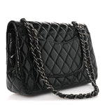 Distressed Patent Quilted Medium Double Flap Black