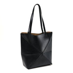 Shiny Calfskin Medium Puzzle Fold Tote Black