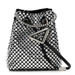 Satin Crystal Metal Triangle Logo Mini Drawcord Pouch Shoulder Bag Cristal