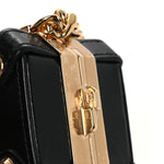 Shiny Crumpled Calfskin Minaudiere Clutch With Chain Black