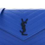 Grain De Poudre Matelasse Chevron Monogram Envelope Chain Wallet Blue Majorelle