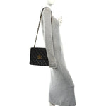 Lambskin Quilted Single Flap Shoulder Bag Black