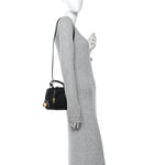 Satinated Calfskin Small 16 Top Handle Bag Black