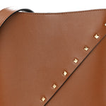 Calfskin Rockstud Wispy Bucket Bag Tobacco