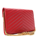 Grain De Poudre Matelasse Chevron Monogram Chain Wallet Rouge Eros