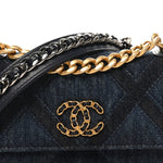 Denim Quilted Chanel 19 Flap Phone Holder With Chain Blue