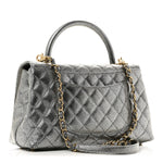 Metallic Caviar Quilted Small Coco Handle Flap Silver