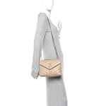 Calfskin Y Quilted Monogram Small Loulou Chain Satchel Dark Beige