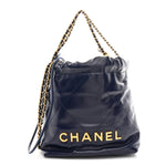 Shiny Calfskin Quilted Mini Chanel 22 Navy Blue