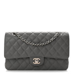 Caviar Quilted Medium Double Flap Grey