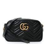 Calfskin Matelasse Small GG Marmont Chain Shoulder Bag Black
