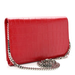 Calfskin Crocodile Embossed Monogram Chain Wallet New Red