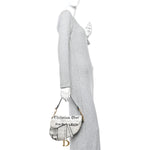 Calfskin Newspaper Printed Saddle Bag Black White