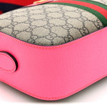 GG Supreme Monogram Textured Dollar Calfskin Web Ophidia Small Crossbody Bag Beige Ebony Fuchsia