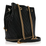 Sheepskin Chevron Quilted Drawstring Bag Black