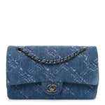 Denim Bleached Chain Medium Double Flap Blue