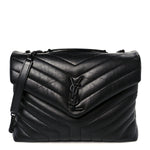 Calfskin Y Quilted Monogram Monochrome Medium Loulou Chain Satchel Black