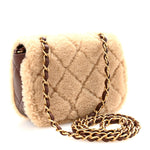Shearling Lambskin Quilted Mini Furry Coco Flap Beige Dark Brown