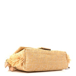 Fabric Jacquard Raffia Straw Fringe Medium Mamma Baguette Beige