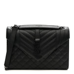Grain De Poudre Textured Mixed Matelasse Triquilt Medium Monogram Monochrome Satchel Black