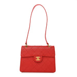 Caviar Stitched Flap Shoulder Bag Red