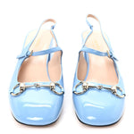 Vernice Crystal Horsebit Charlotte 42mm Slingback Pumps 37.5 Glacial Blue
