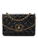 Patent Quilted Chain Around Heart Flap Black