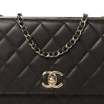 Lambskin Quilted Trendy CC Wallet On Chain WOC Dark Brown