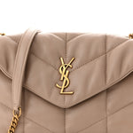 Lambskin Quilted Toy Loulou Puffer Monogram Chain Satchel Dark Beige